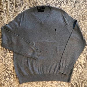 Heathered Blue Polo Ralph Lauren V-Neck Sweater